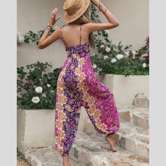 New! Rusttydustty Floral Print Button Front Cami Jumpsuit 35301 - Picture 2 of 14